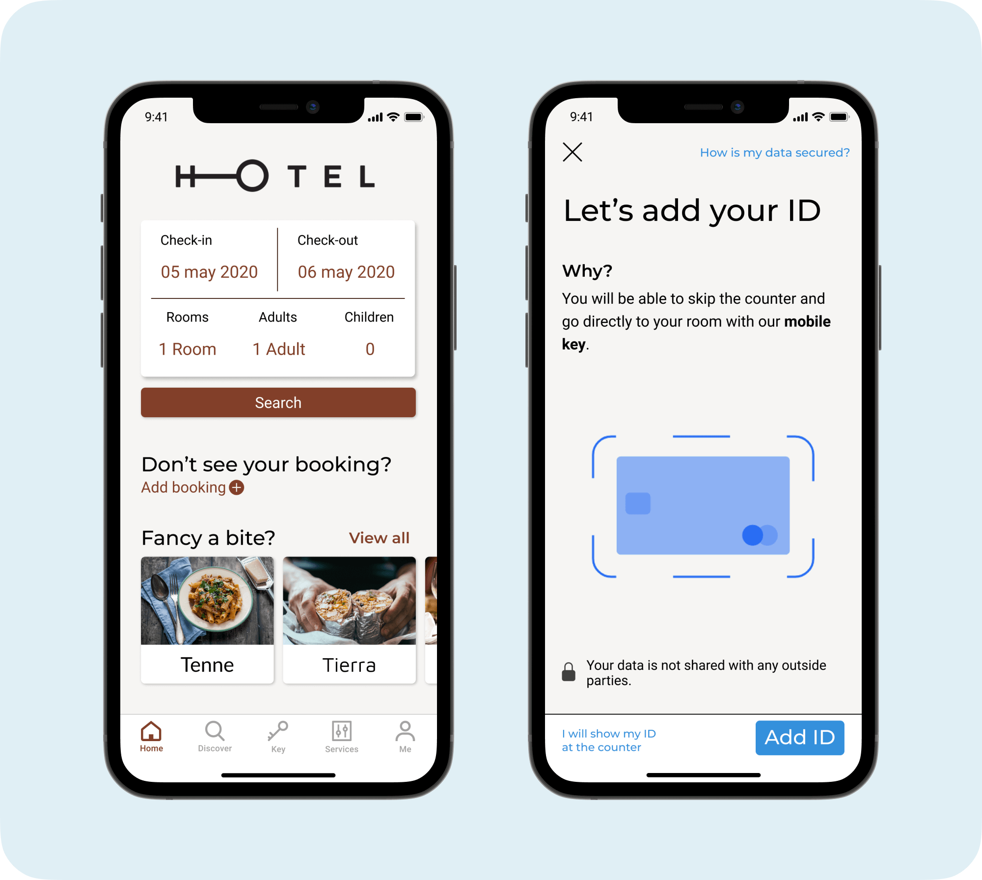 screenshots of hotel app